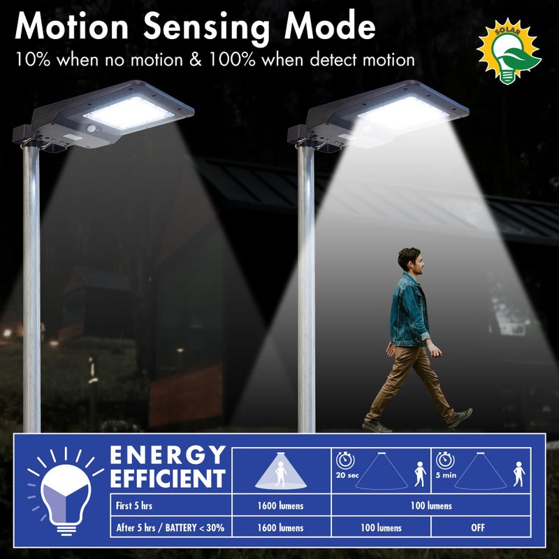 Wagan EL8586 1600 Lumen Integrated Solar Street Lamp Security Flood Light Motion Sensor Waterproof Weatherproof Dusk to Dawn Solar LED Light Lamp for Outdoor Garden Yard Path Parking Lot - Image 4